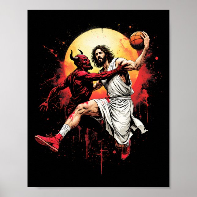Affiche Jesus Crossing Up The Devil Sketll Lover Christian (Devant)