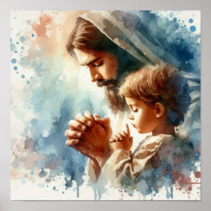 Affiche Jésus dans l'aquarelle de prière