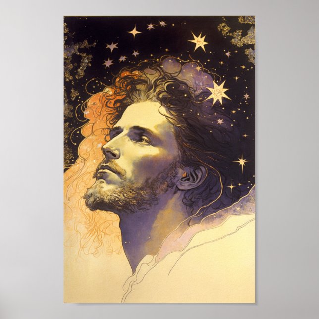 Affiche Jésus dans les Cosmos par Mucha AI Art généré (Devant)
