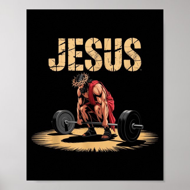 Affiche Jésus drôle de musculation humour chrétien de gym  (Devant)