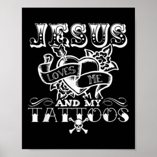 Affiche Jésus drôle m'aime et mes tatouages
