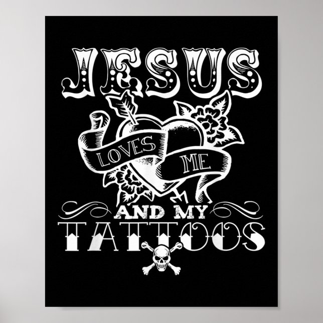 Affiche Jésus drôle m'aime et mes tatouages  (Devant)