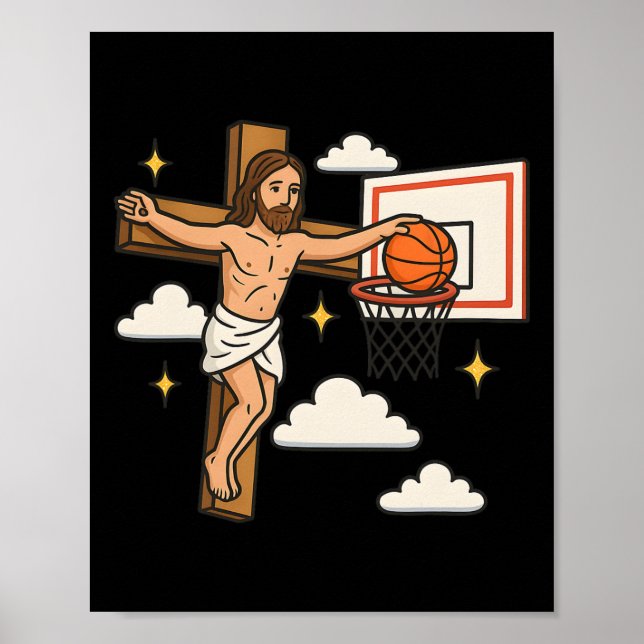 Affiche Jesus Dunk Drôle Christianisme Jésus Joue  (Devant)