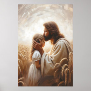 Affiche Jésus embrassant fille Jésus et enfant peinture Ch