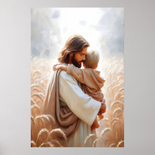 Affiche Jésus embrassant garçon Jésus et enfant Jésus et e