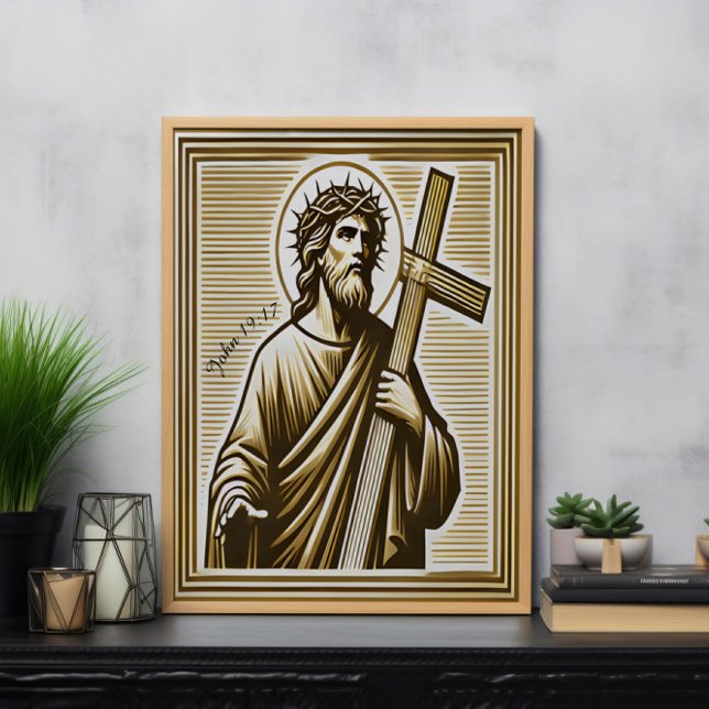 Affiche Jésus embrassant la Croix d'or avec compassion (Créateur téléchargé)