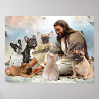Affiche Jésus entouré B? y Chien de taureau français