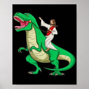 Affiche Jesus équitation Dinosaur drôle Parodie Tyrannosau