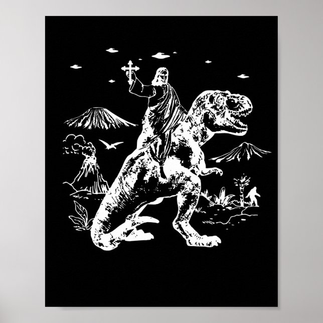 Affiche Jesus équitation Dinosaur OVNI 90s Graphique (Devant)