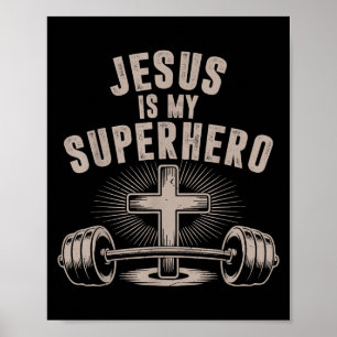 Affiche Jésus Est Mon Superhéros Barbell Drôle Travail Chr
