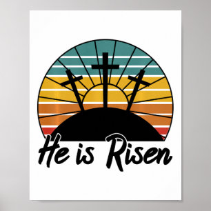 Affiche Jésus est ressuscité Rétro 70s Croix chrétienne Re