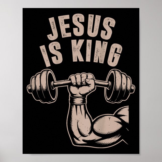 Affiche Jesus Est Roi Haltère Croix Drôle De Workout Chrét (Devant)