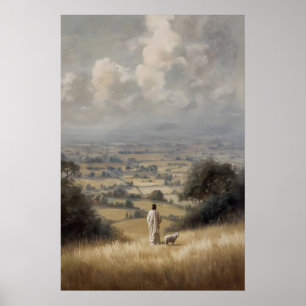Affiche Jésus et agneau Brebis perdue Jésus laisse 99 bons