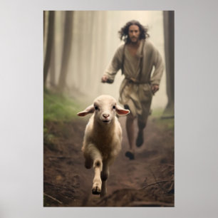 Affiche Jésus et Agneau Jésus quitte les 99 Jésus et Brebi