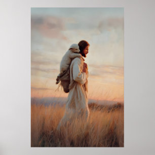 Affiche Jésus et agneau Le Bon Berger Brebis perdue Jésus 