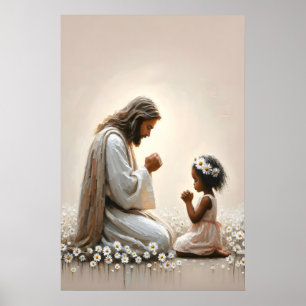 Affiche Jésus et bébé Jésus et enfant noir chrétien