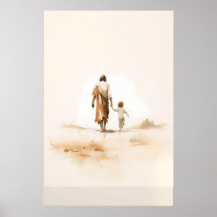 Affiche Jésus et Enfant Aquarelle Art Chrétien pour la Nur