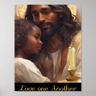 Affiche Jésus et enfant chrétien Poser