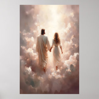 Affiche Jésus et femme Jésus se tenant la main Femme Jésus