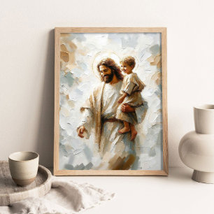 Affiche Jésus et garçon, Art chrétien moderne, Jésus et ga