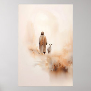 Affiche Jésus et la brebis perdue Parabole biblique à l'aq