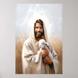 Affiche Jésus et les brebis Le Bon Berger Jésus et l'agnea
