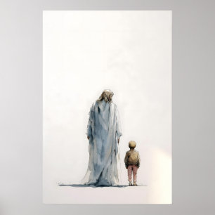 Affiche Jésus et petit garçon – Aquarelle contemplative