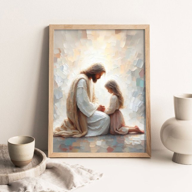 Affiche Jésus et petite fille en prière, Art chrétien mode (Créateur téléchargé)