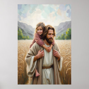 Affiche Jésus et petite fille Jésus et enfants chrétien