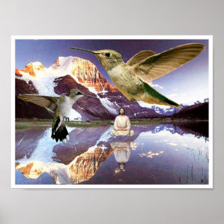 Affiche Jésus flottant sur l'eau méditant sur le lac