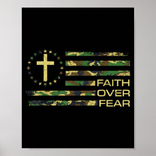 Affiche Jésus Foi Sur La Croix Camo Drapeau Américain Usa
