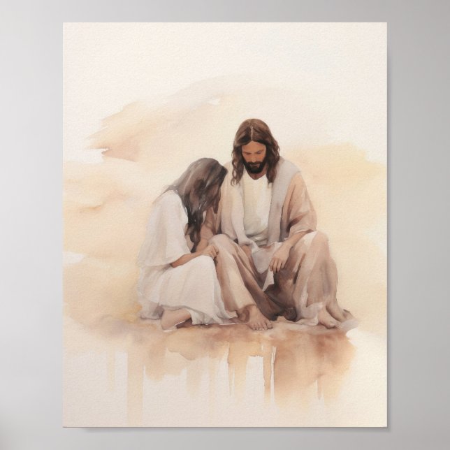 Affiche Jésus guérir la femme saignante - Eau minimaliste (Devant)