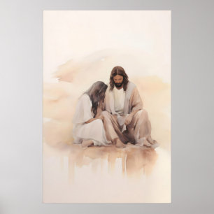 Affiche Jésus guérissant la femme hémorragique Aquarelle B