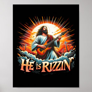 Affiche Jésus Guitariste Il Est Rizzin Joyeux Jour de Pâqu