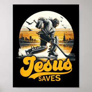 Affiche Jésus hockey sauve la foi du Christ fan de sport v