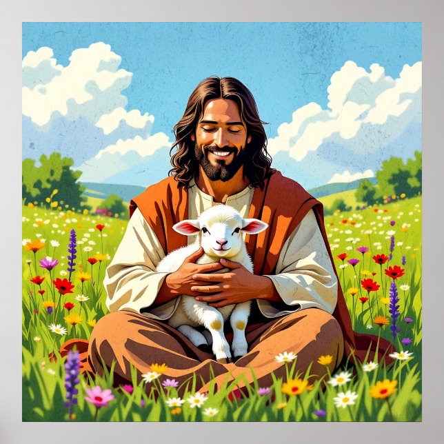 Affiche Jesus holding a Lamb | Religious Easter (Devant)