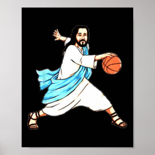 Affiche Jésus Jouer Basket Fun Noël