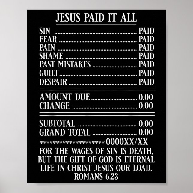 Affiche Jésus L'A Payé Tout Reçu Bible Chrétienne Romains  (Devant)