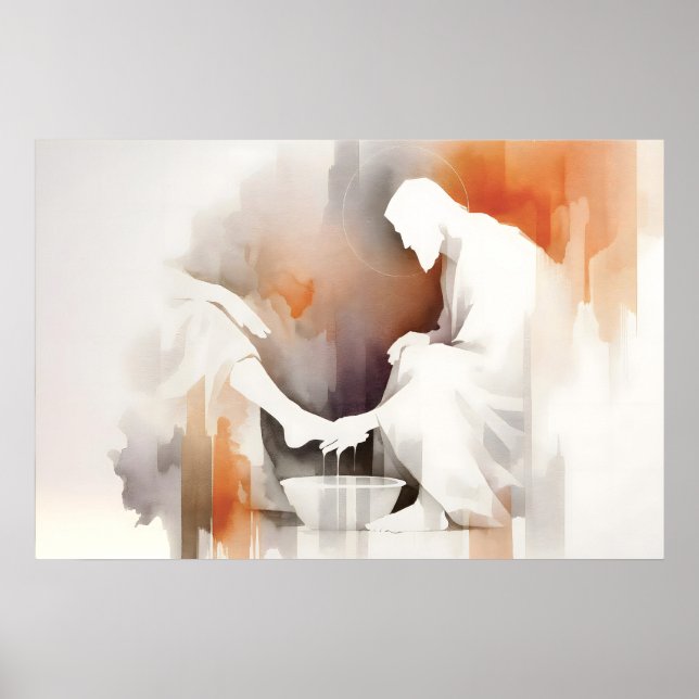 Affiche Jésus lave les pieds des disciples Bible aquarelle (Devant)