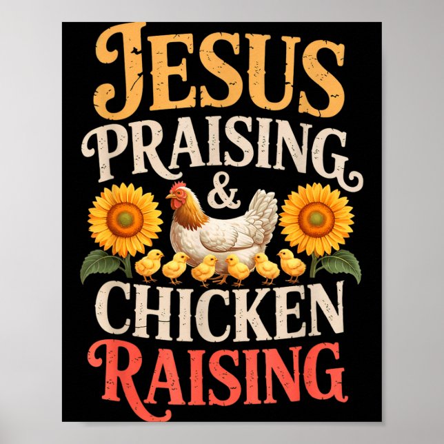 Affiche Jésus louant &amp; Élevage de poulets Foi drôle F (Devant)