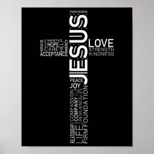 Affiche Jesus Love Blanc sur le design de croix chrétienne