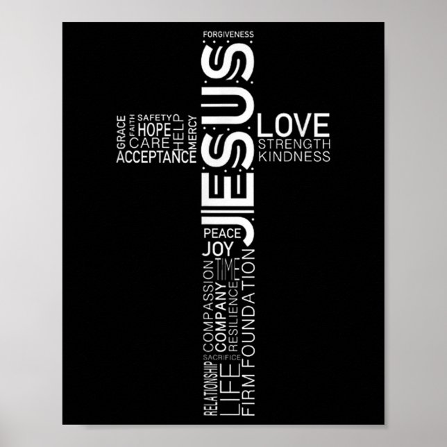 Affiche Jesus Love Blanc sur le design de croix chrétienne (Devant)