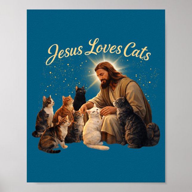Affiche Jesus Loves Cats Christian Cat Lover Jesus Hugs Ca (Devant)