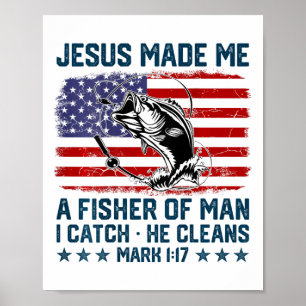 Affiche Jésus M'a Fait Un Pêcheur D'Homme Drapeau Américai