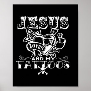 Affiche Jésus M'aime &amp ; Mes tatouages Christian Jesus 