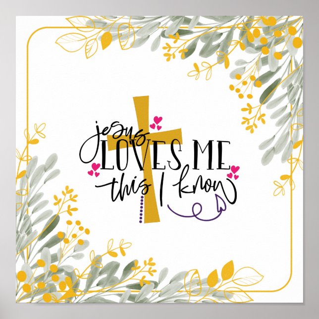 Affiche Jésus m'aime Ce que je connais, Croix et Fleurs (Devant)