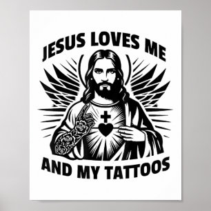 Affiche Jésus M'Aime Et Mes Tatouages Drôle En Disant Tato