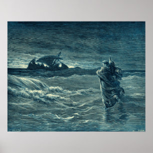 Affiche Jésus marchant sur la bible de la mer