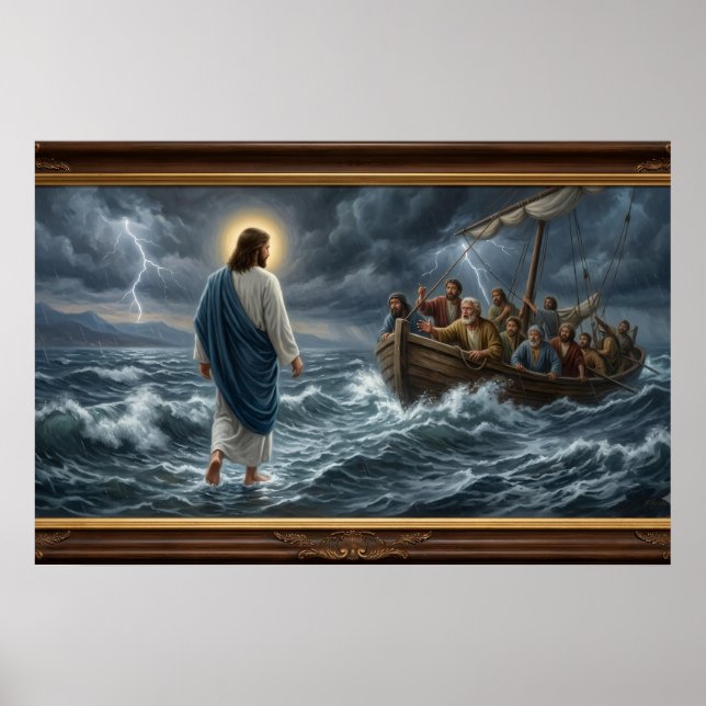 Affiche Jésus marchant sur l'eau – Art mural chrét (Devant)