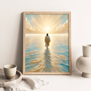 Affiche Jésus marchant sur l'eau au lever du soleil, Art c